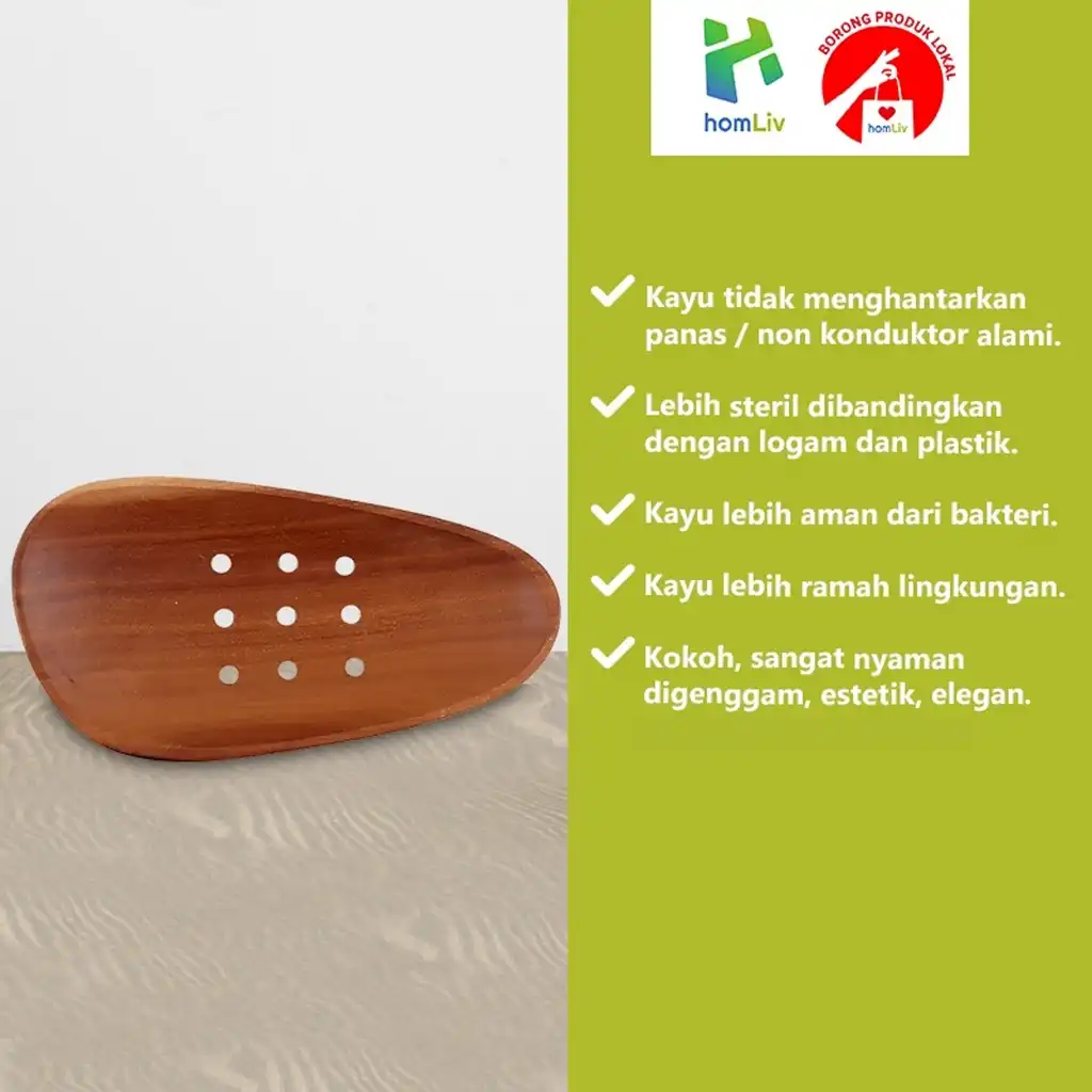 homLiv Tempat Sabun Kayu Jati Segi Panjang / Bulat / Oval Moriyo Wooden Soap Holder Foodgrade HD31 5