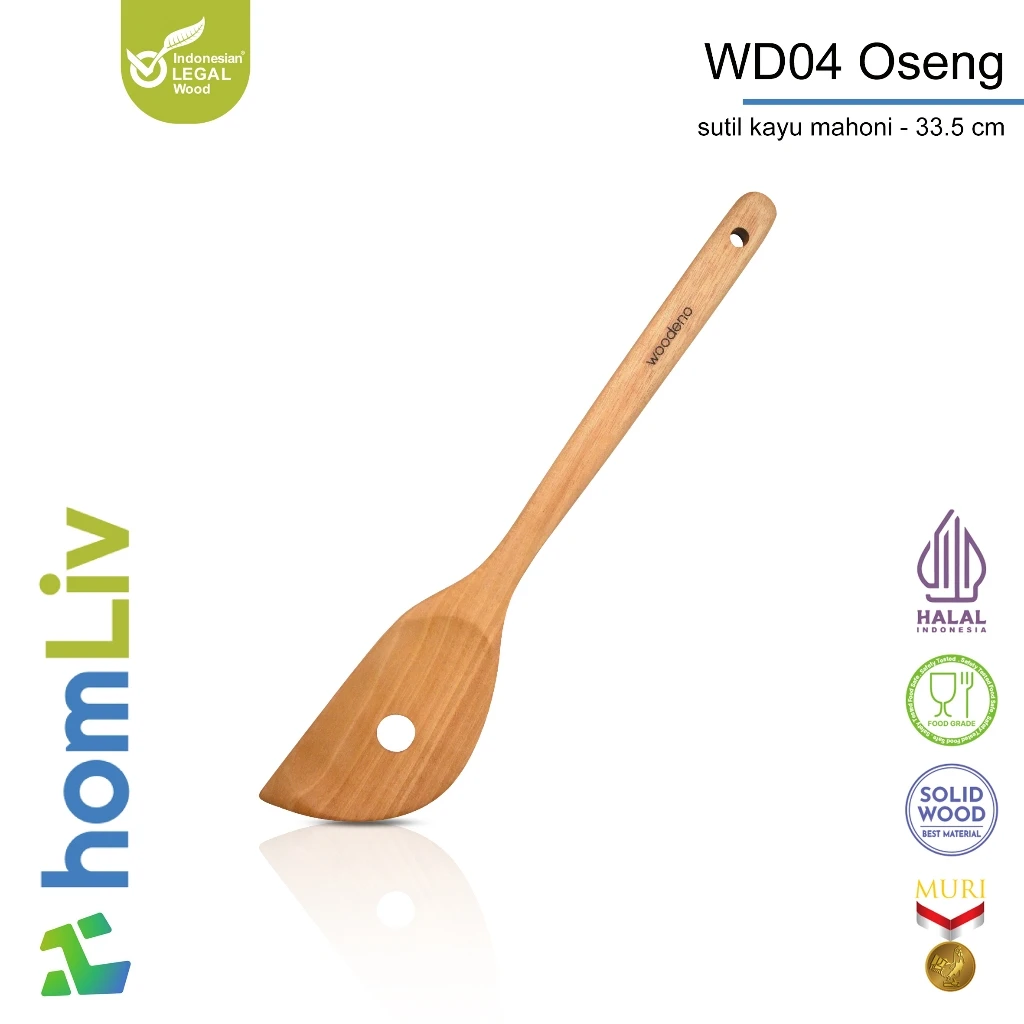 Woodeno by homLiv Sutil Oseng Kayu Mahoni 33.5cm WD04 Spatula Food Grade