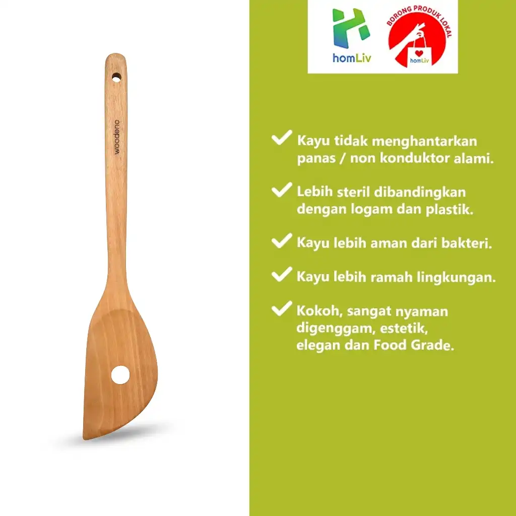 Woodeno by homLiv Sutil Oseng Kayu Mahoni 33.5cm WD04 Spatula Food Grade 3