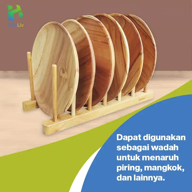 homLiv Rak Piring Kayu jati 30 Cm Efrata Wooden Dish Rack Foodgrade 07257 3