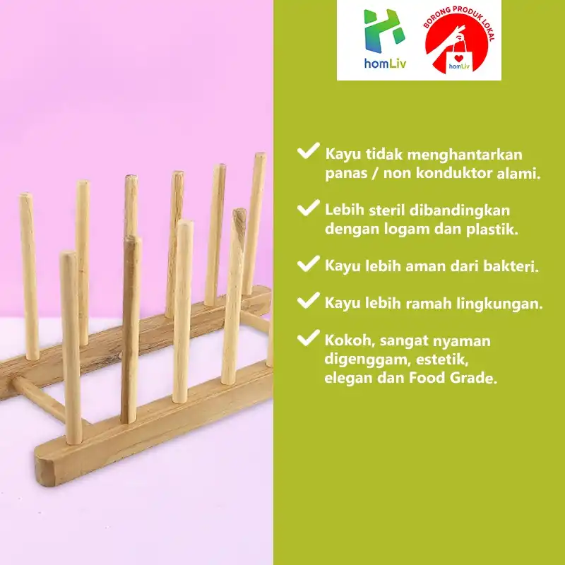 homLiv Rak Piring Kayu jati 30 Cm Efrata Wooden Dish Rack Foodgrade 07257 6