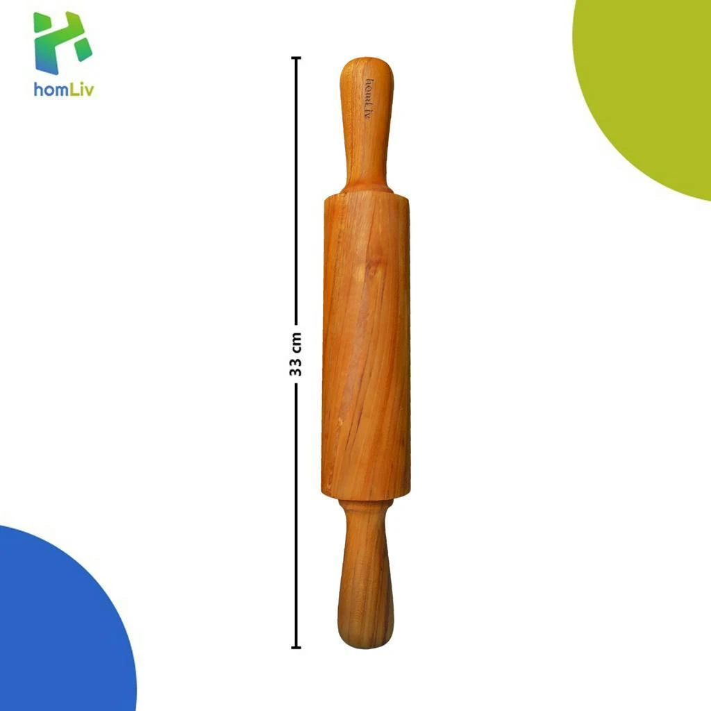homLiv Penggiling Adonan Kayu Jati Pegangan 33 Cm Amaru Jati Wooden Roling Pin With Handle Foodgrade 4