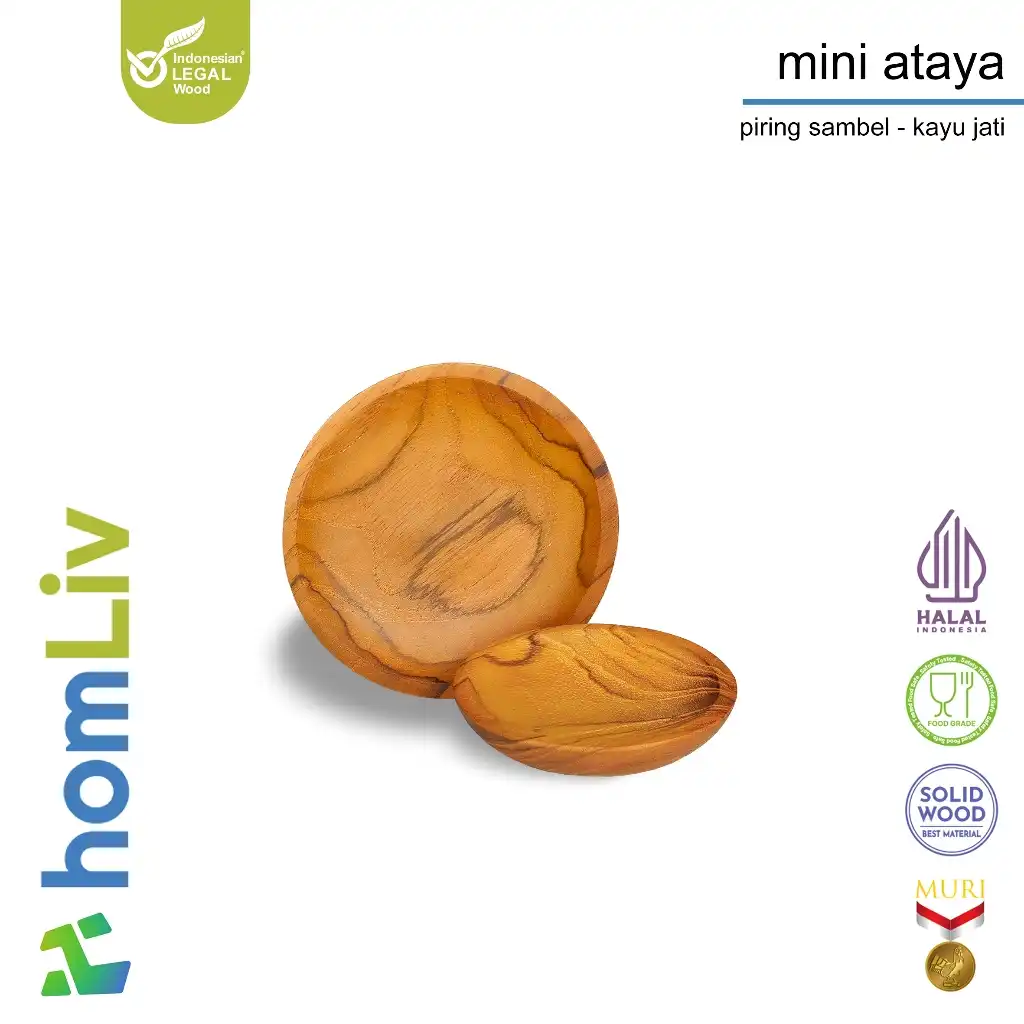 homLiv Piring Sambel Kayu Jati Mini Ataya - Wooden Chili Plate Food Grade