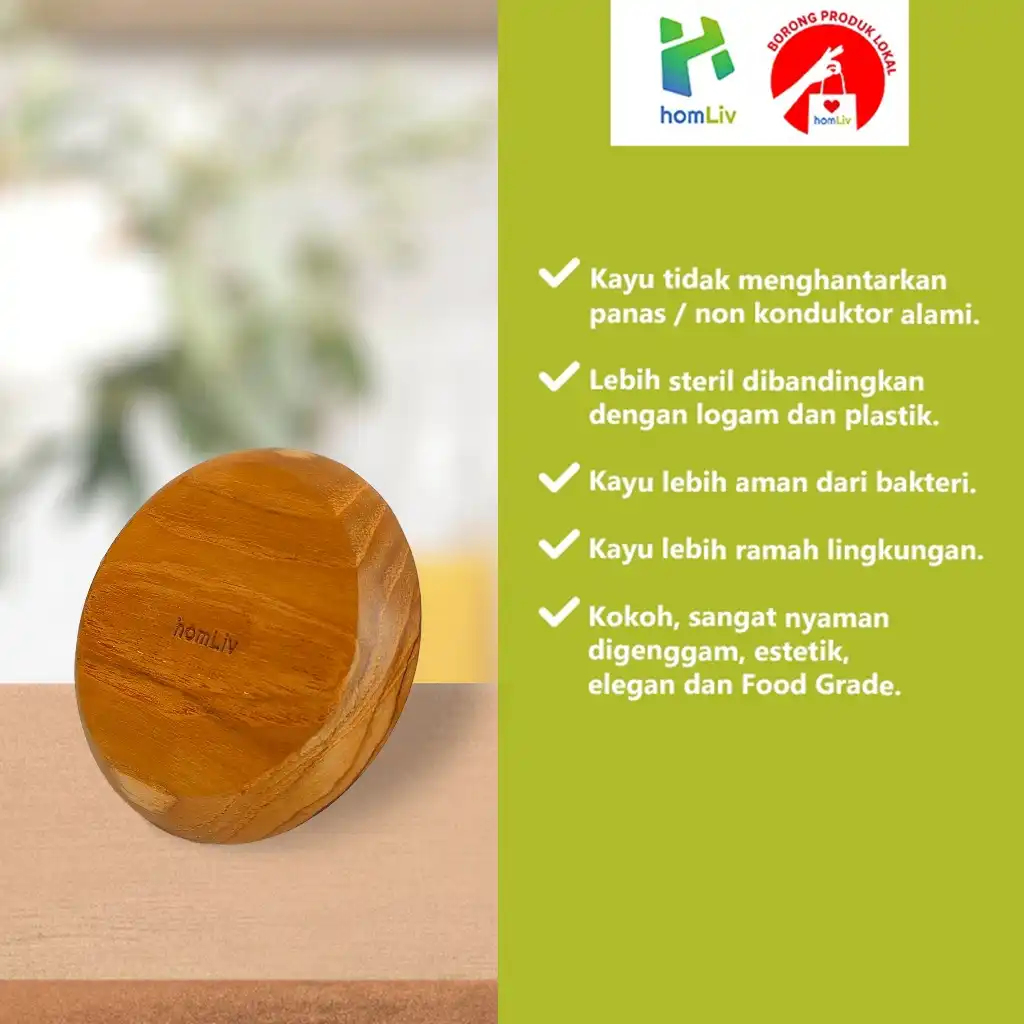 homLiv Piring Sambel Kayu Jati Mini Ataya - Wooden Chili Plate Food Grade 5