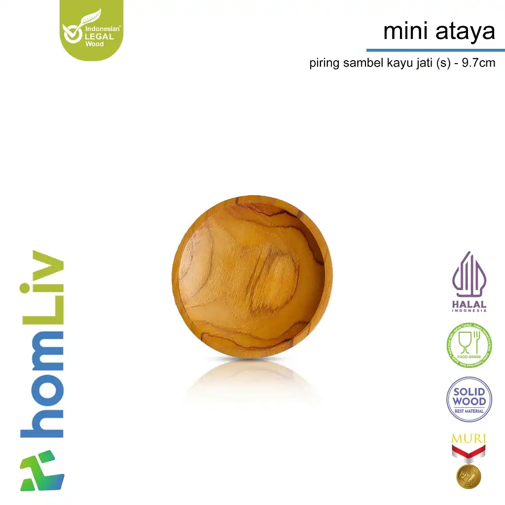 homLiv Piring Sambel Kayu Jati Mini Ataya - Wooden Chili Plate Food Grade 6
