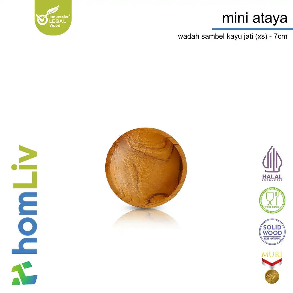 homLiv Piring Sambel Kayu Jati Mini Ataya - Wooden Chili Plate Food Grade 7