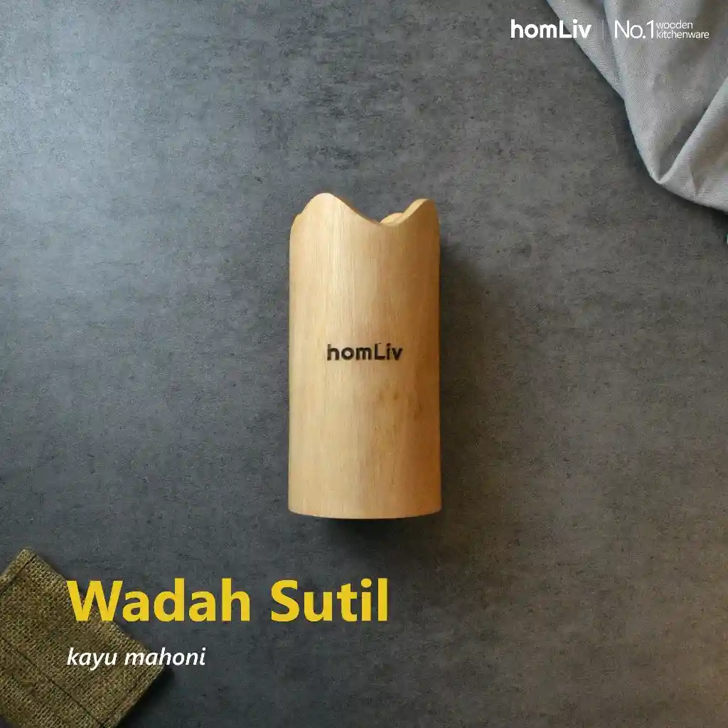 homLiv Wadah Sutil Kayu Jati dan Mahoni 18 Cm Tempat Sutil Tabung Wooden Spatula Holder 5