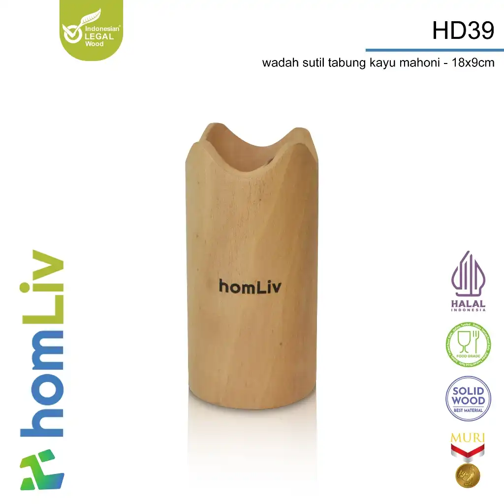 homLiv Wadah Sutil Kayu Jati dan Mahoni 18 Cm Tempat Sutil Tabung Wooden Spatula Holder 7