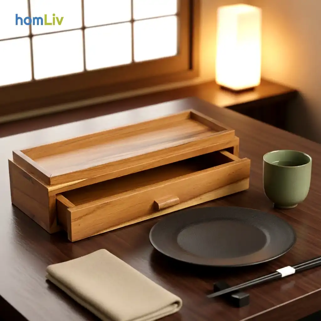 homLiv Kotak Peralatan Makan Kayu Jati - Box Resto - Restaurant Cutlery Storage HD07 4