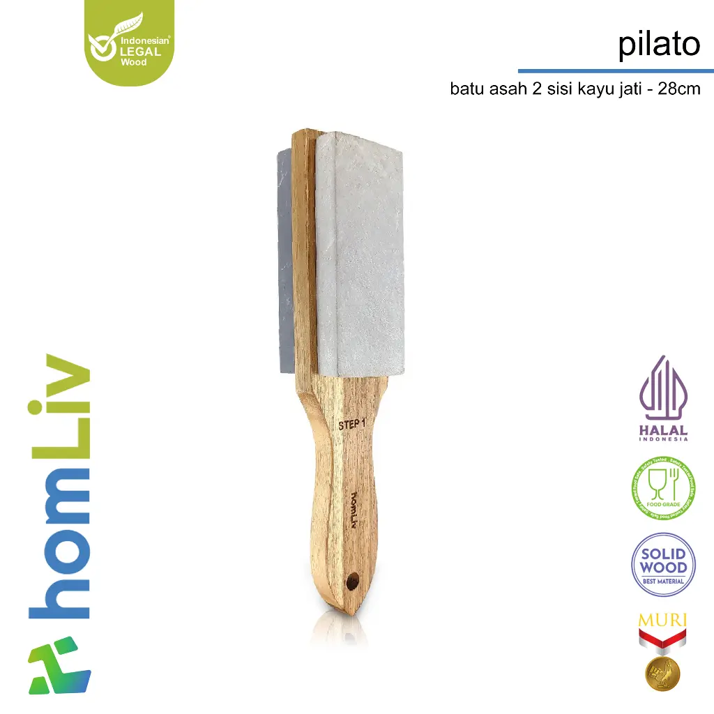 homLiv Batu Asah Kayu jati 28 Cm Pilato Wood whetstone Pengasah Pisau Halus Kasar Foodgrade 07257
