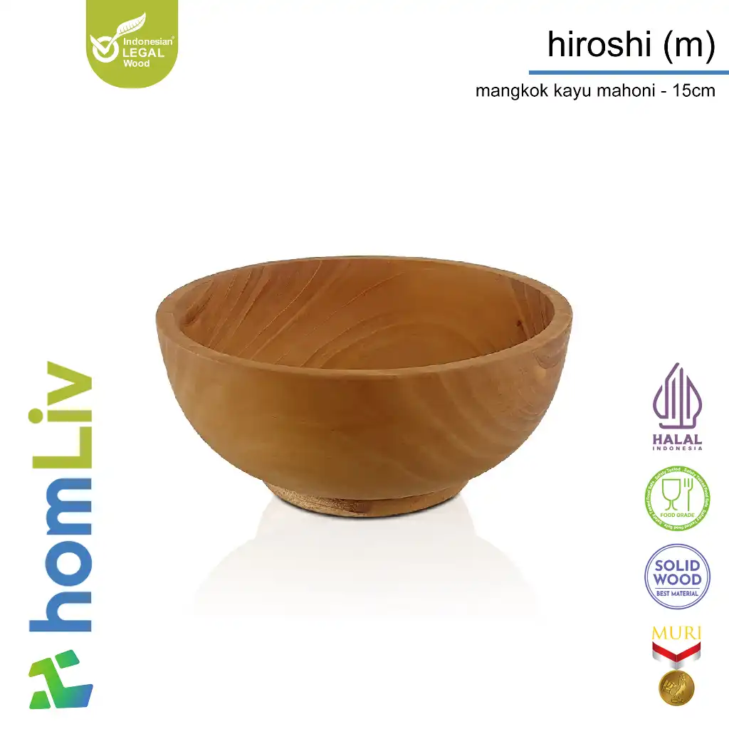 homLiv Mangkok Kayu Mahoni Hiroshi Tempat Makan Wooden Bowl Food Grade
