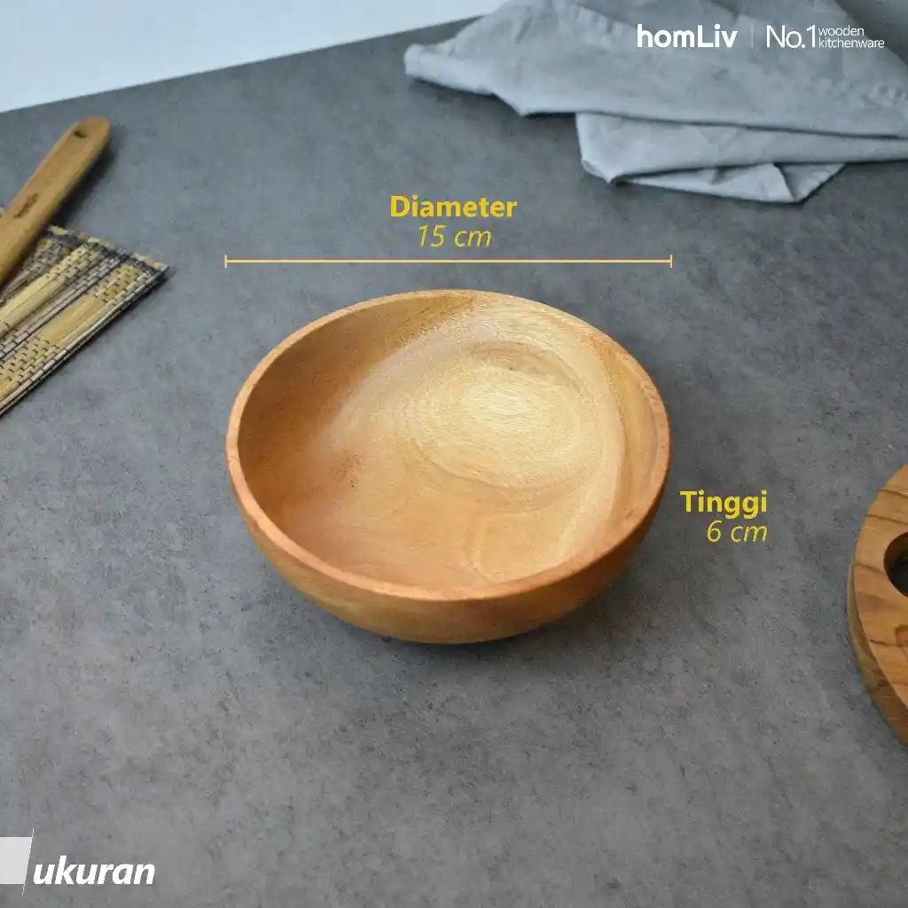 homLiv Mangkok Kayu Mahoni Hiroshi Tempat Makan Wooden Bowl Food Grade 4