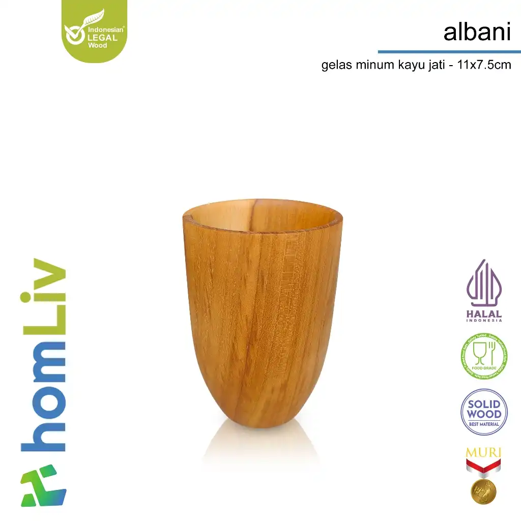 homLiv Gelas Minum Kayu Jati Albani - Teak Wood Cup Food Grade - Tempat Minum