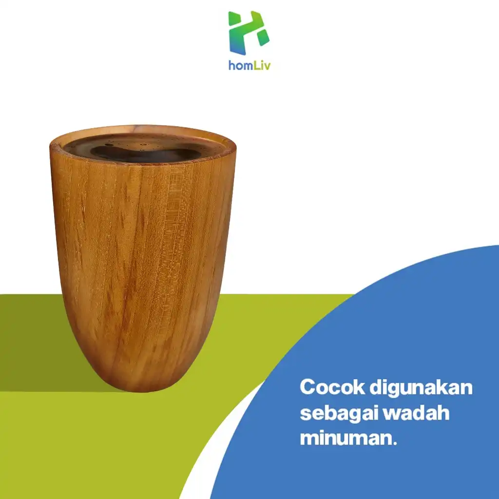 homLiv Gelas Minum Kayu Jati Albani - Teak Wood Cup Food Grade - Tempat Minum 2