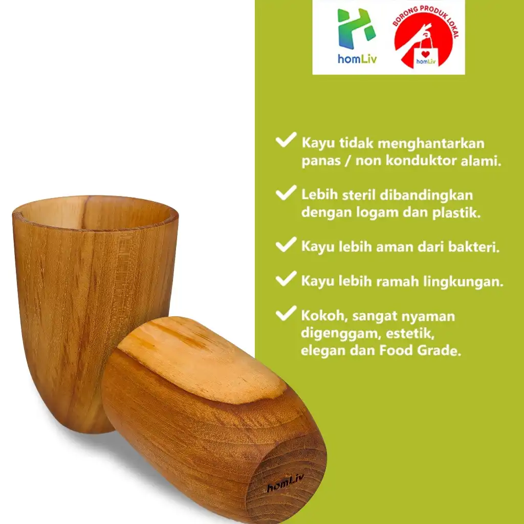homLiv Gelas Minum Kayu Jati Albani - Teak Wood Cup Food Grade - Tempat Minum 5