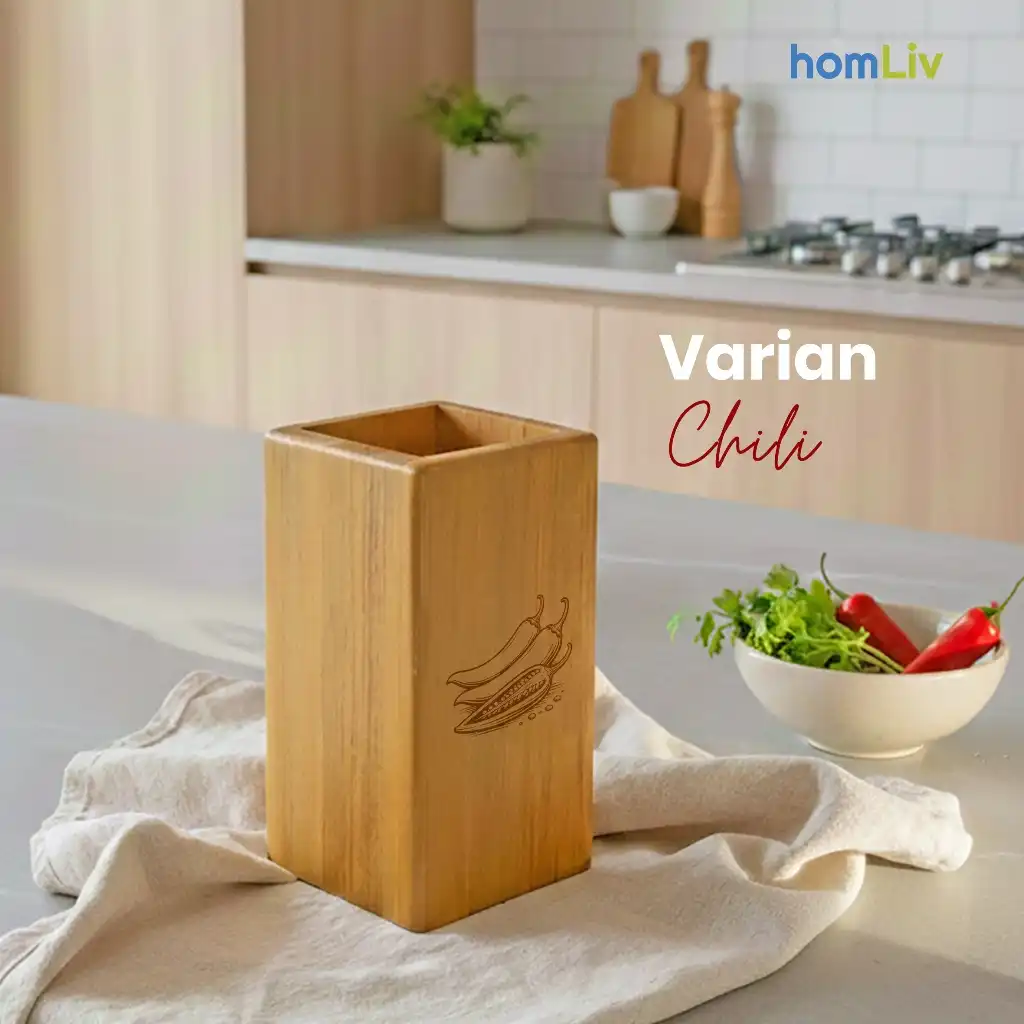 homLiv Wadah Sutil Kayu Jati Tempat Sutil Persegi Panjang Box Wooden Spatula Holder 4