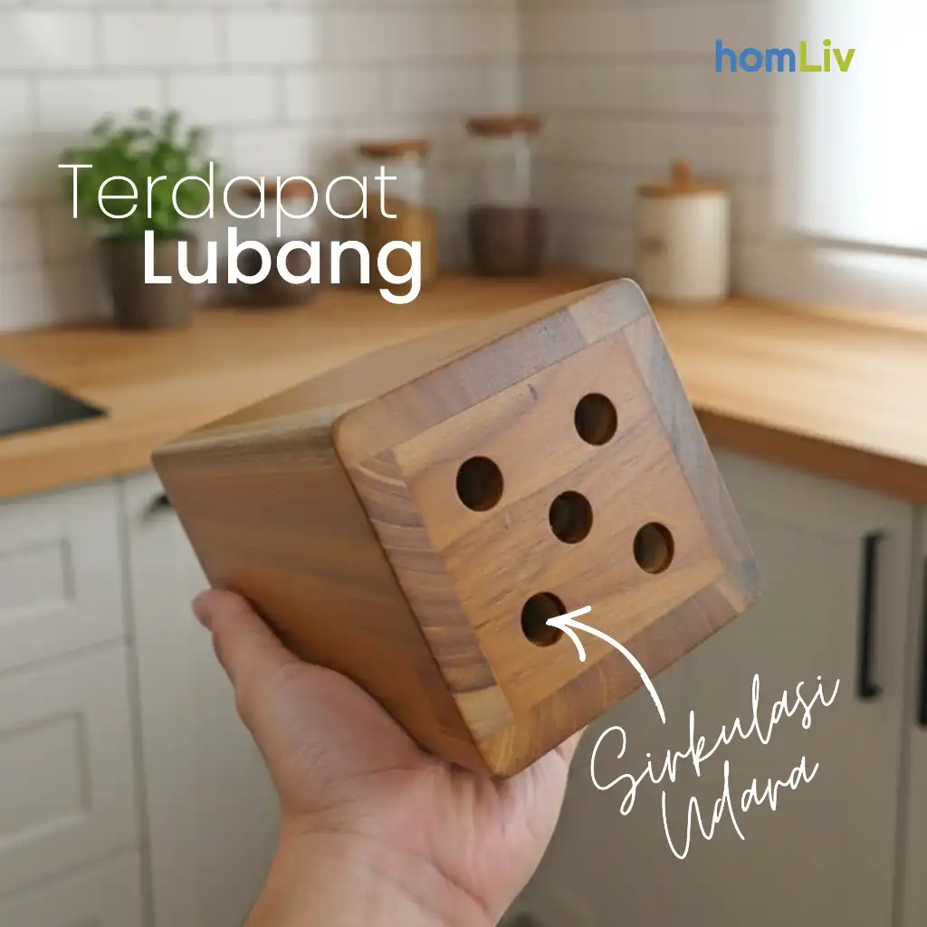 homLiv Wadah Sutil Kayu Jati Tempat Sutil Persegi Panjang Box Wooden Spatula Holder 5