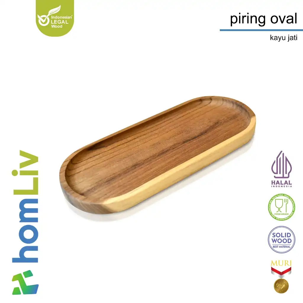 homLiv Piring Oval kayu Jati Wooden Plate Food Grade