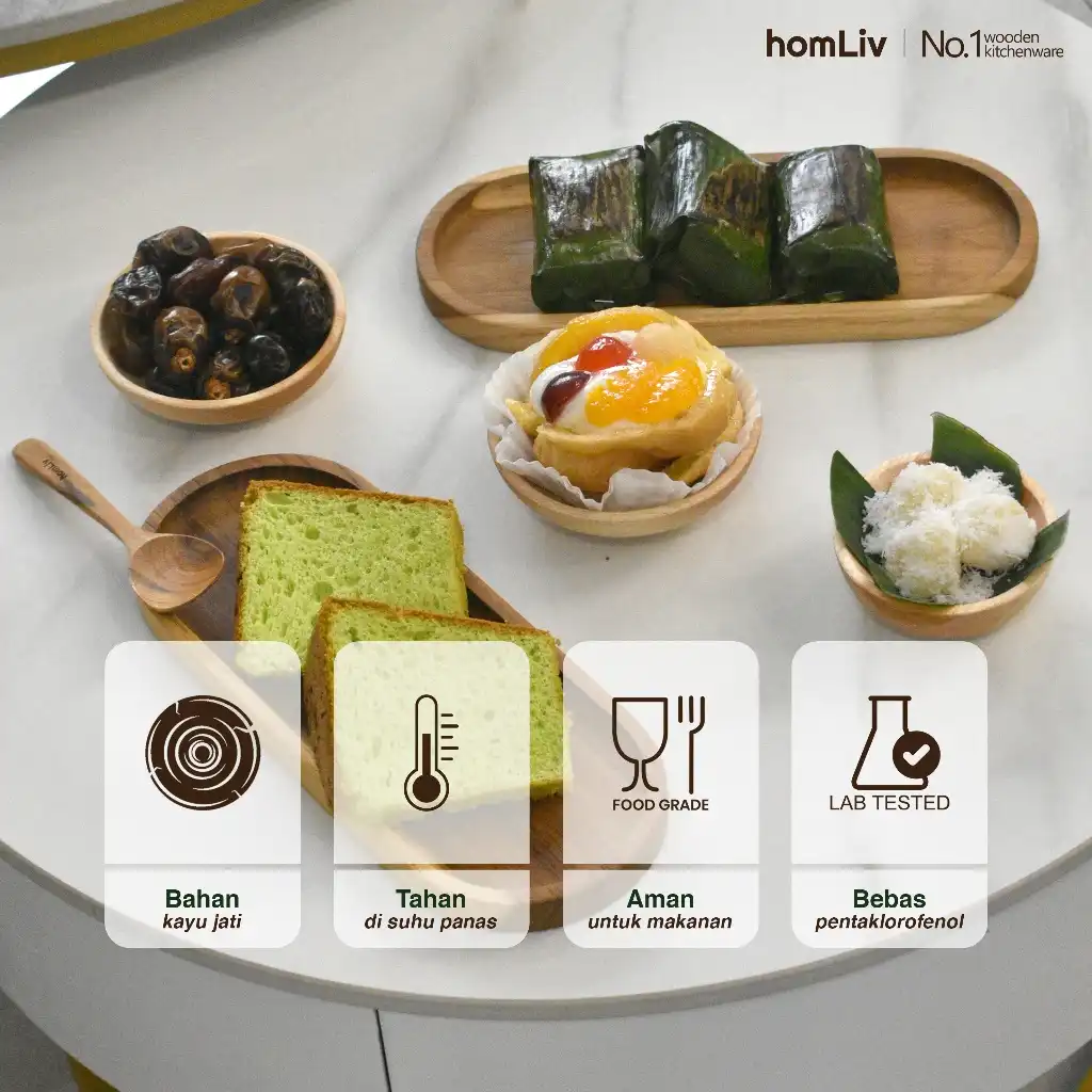 homLiv Piring Oval kayu Jati Wooden Plate Food Grade 2