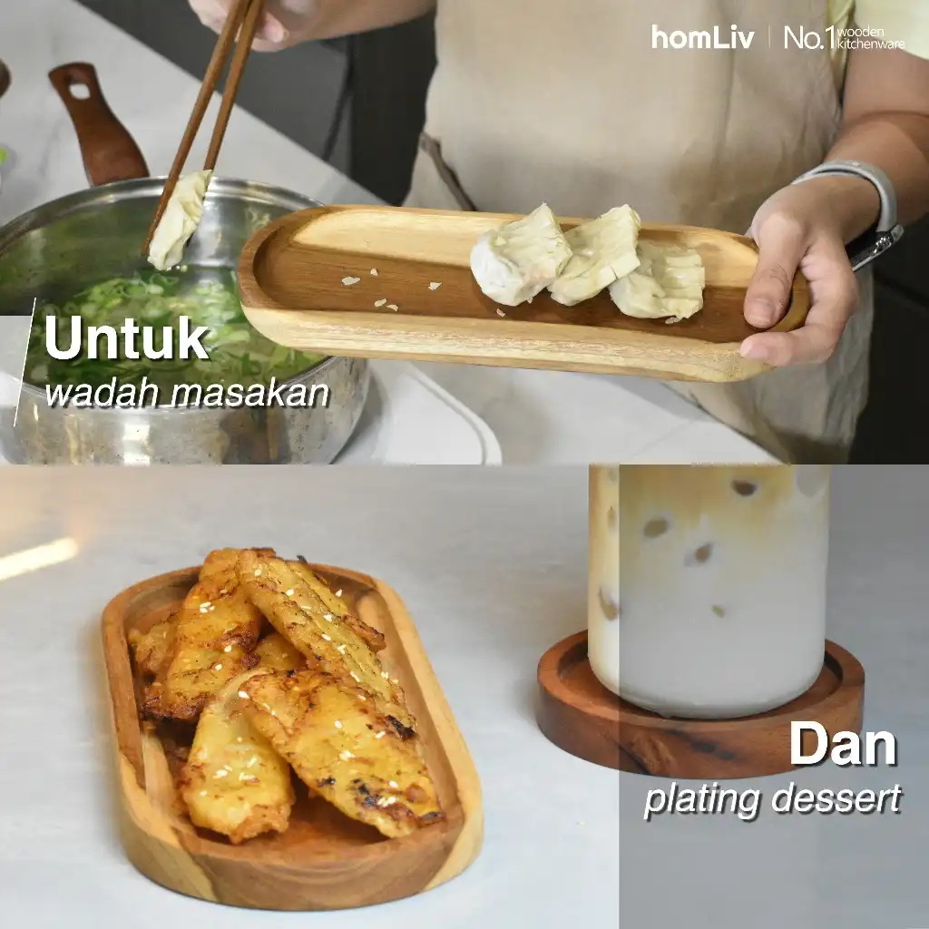 homLiv Piring Oval kayu Jati Wooden Plate Food Grade 3