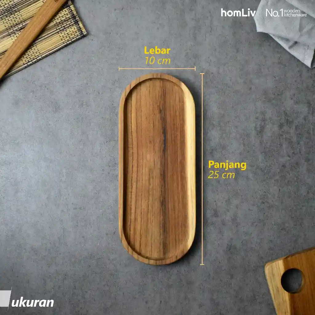 homLiv Piring Oval kayu Jati Wooden Plate Food Grade 4