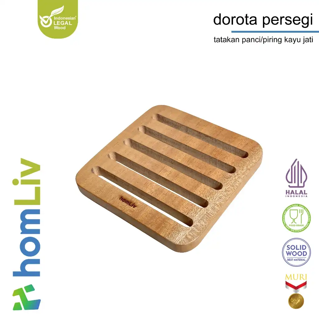 homLiv Tatakan Piring Kayu Mahoni 15 Cm Dorota Persegi Wooden Placemats Alas Piring Panci Serbaguna