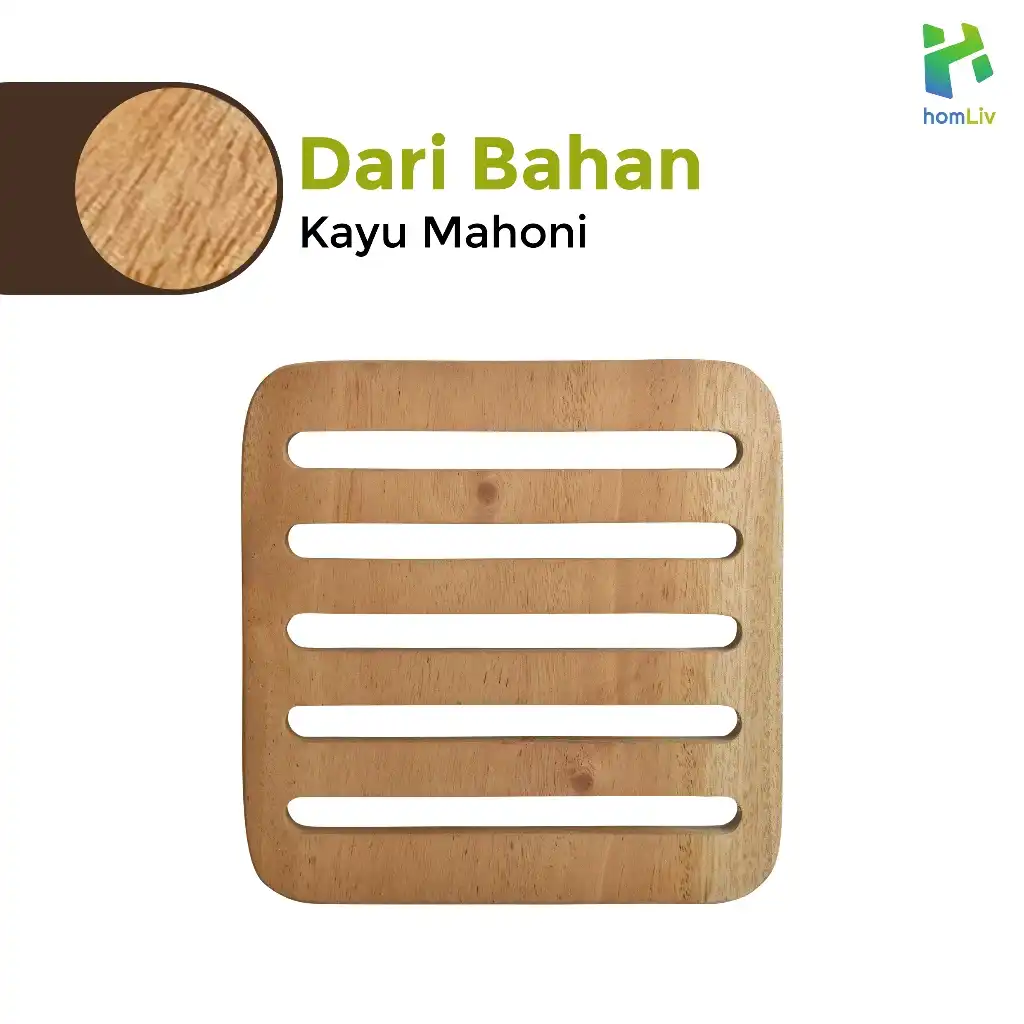 homLiv Tatakan Piring Kayu Mahoni 15 Cm Dorota Persegi Wooden Placemats Alas Piring Panci Serbaguna 2
