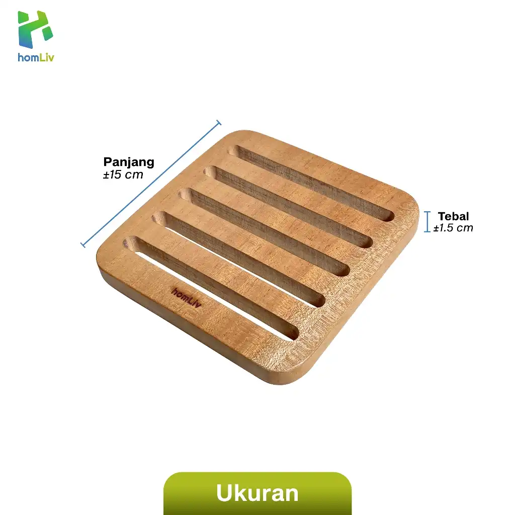 homLiv Tatakan Piring Kayu Mahoni 15 Cm Dorota Persegi Wooden Placemats Alas Piring Panci Serbaguna 4