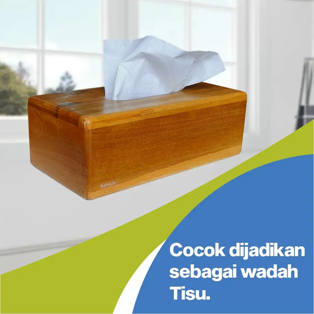 homLiv Kotak Tisu Kayu Jati Persegi Panjang Wooden Tissue Box Wadah Tempat Tisu HD42 3