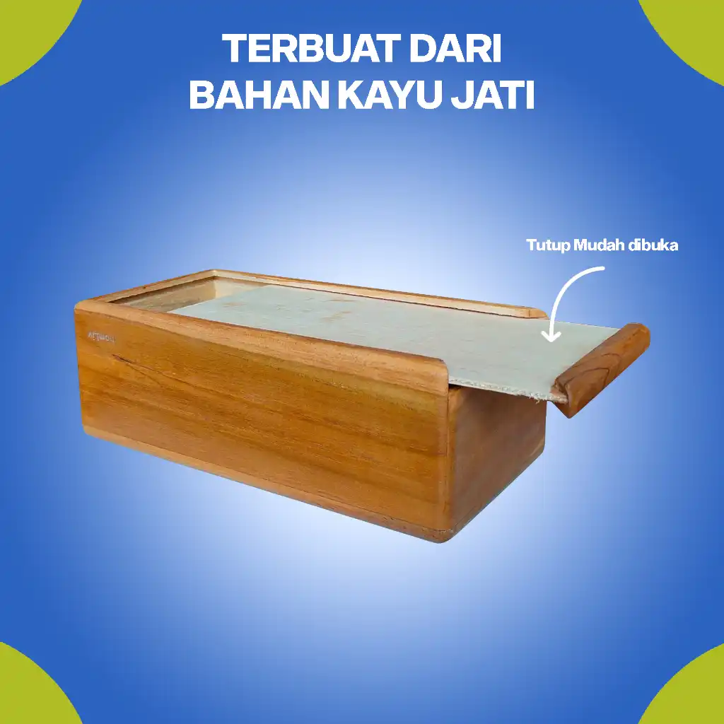 homLiv Kotak Tisu Kayu Jati Persegi Panjang Wooden Tissue Box Wadah Tempat Tisu HD42 5
