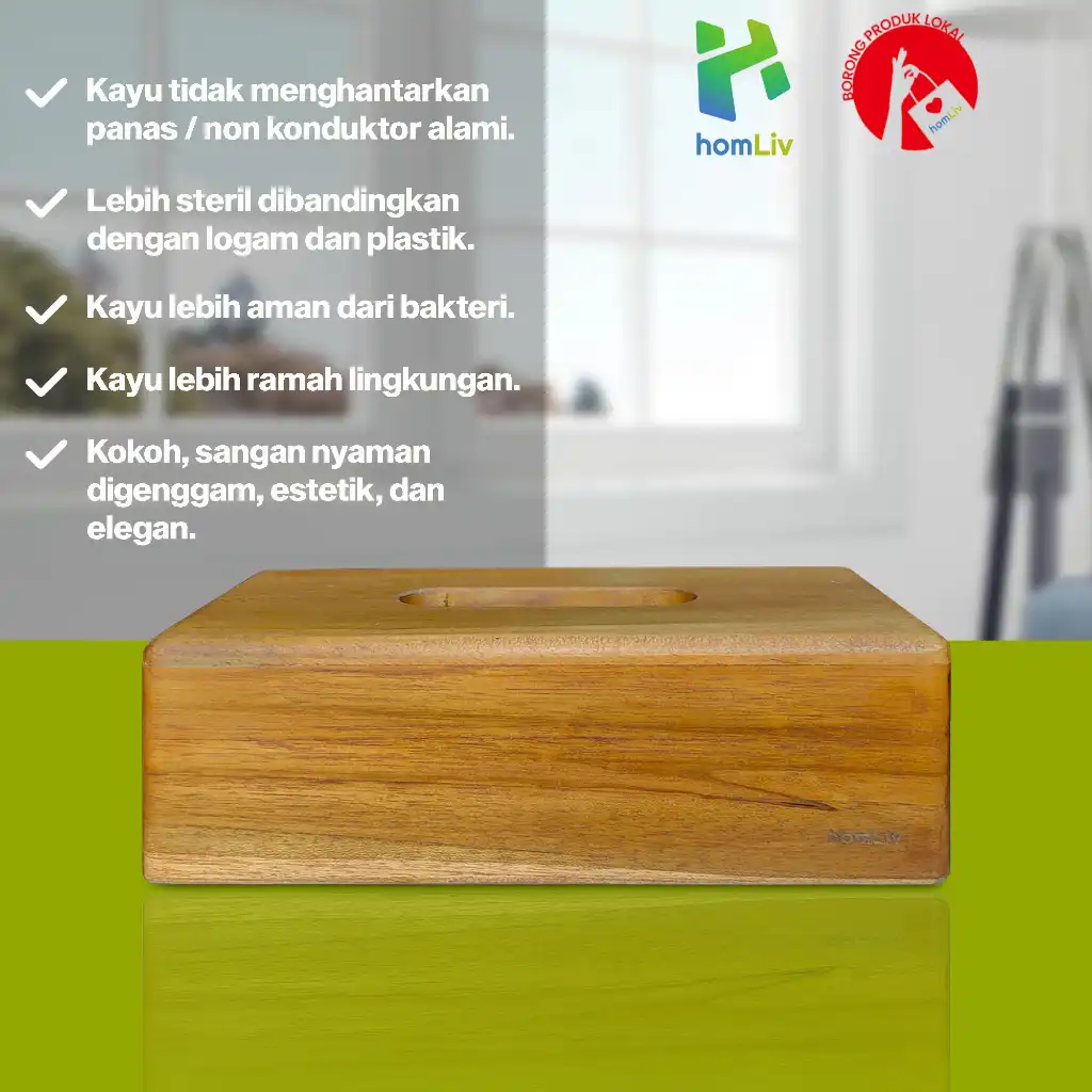 homLiv Kotak Tisu Kayu Jati Persegi Panjang Wooden Tissue Box Wadah Tempat Tisu HD42 6