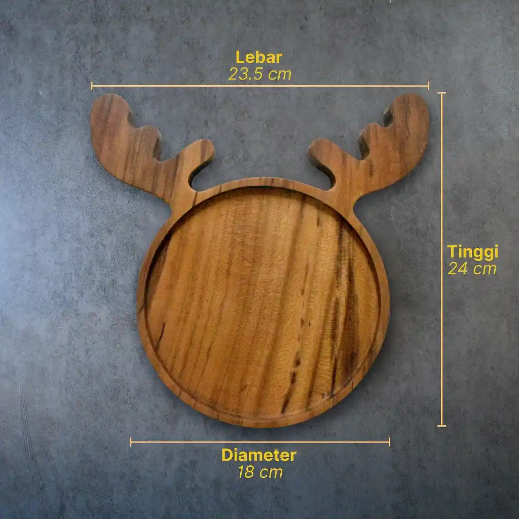 homLiv Piring Makan Anak Bulat Kayu Jati Dengan Tanduk Rusa - Wooden Plate Food Grade 4