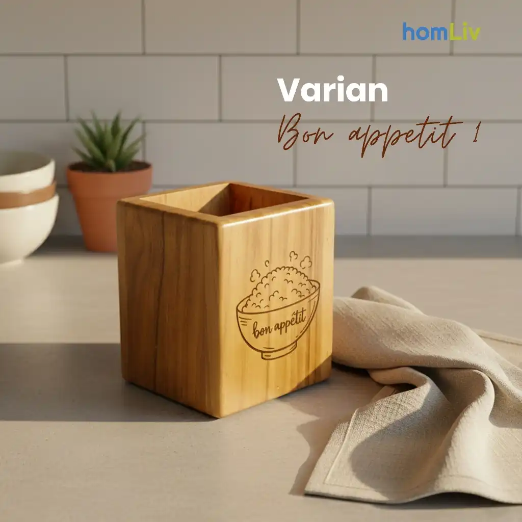 homLiv Tempat Sendok Garpu Wadah Kayu Jati Persegi Box Wooden Cutleries Holder 2