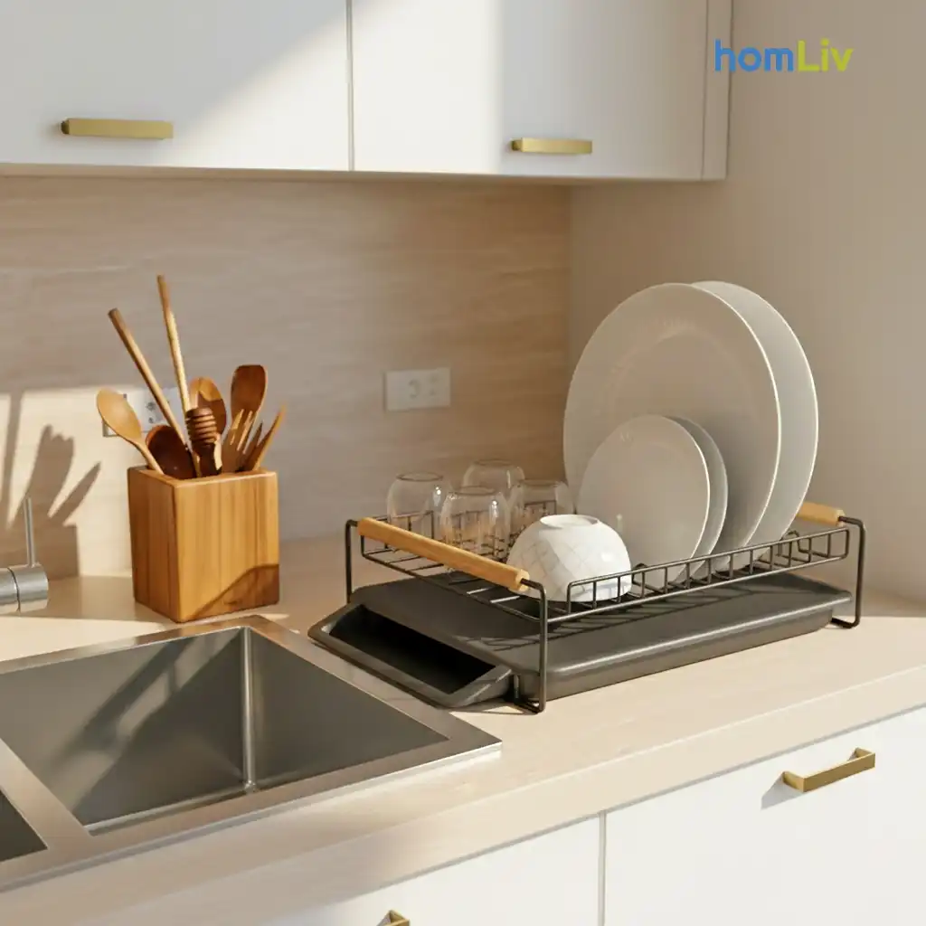 homLiv Tempat Sendok Garpu Wadah Kayu Jati Persegi Box Wooden Cutleries Holder 5