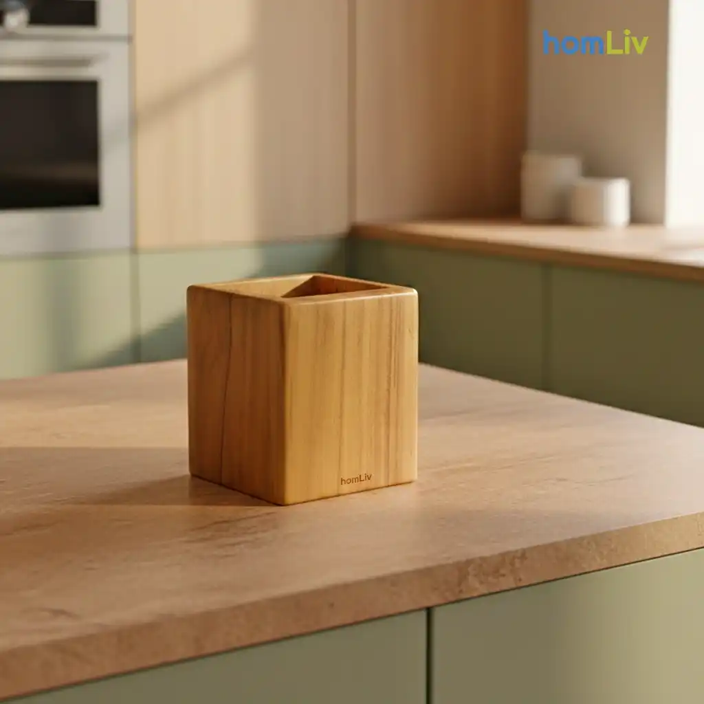homLiv Tempat Sendok Garpu Wadah Kayu Jati Persegi Box Wooden Cutleries Holder 7